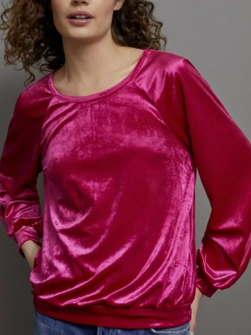 Anthropologie Maeve Candace Pink Fuschia Velvet Pullover Sweatshirt